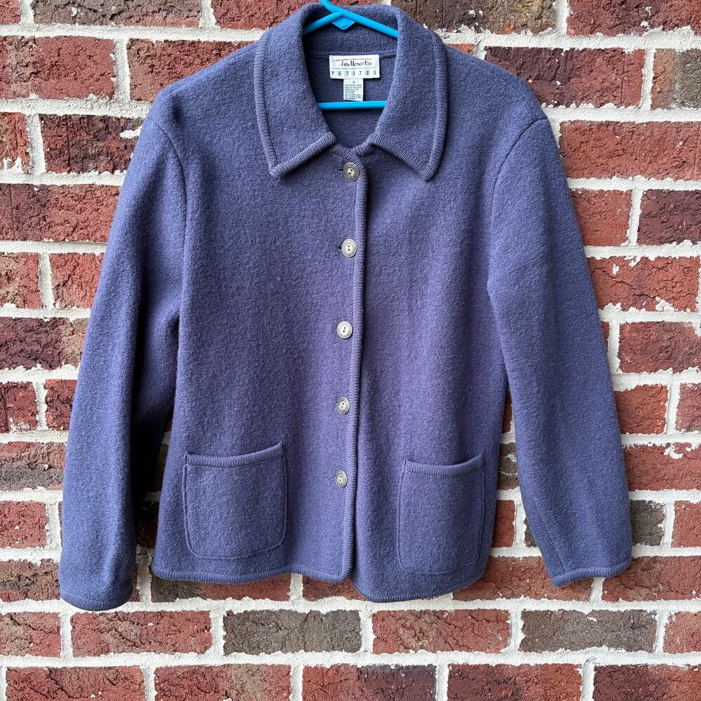 Vintage Talbots Purple Boiled Wool Cardigan Jacket Size Womens Small Petite